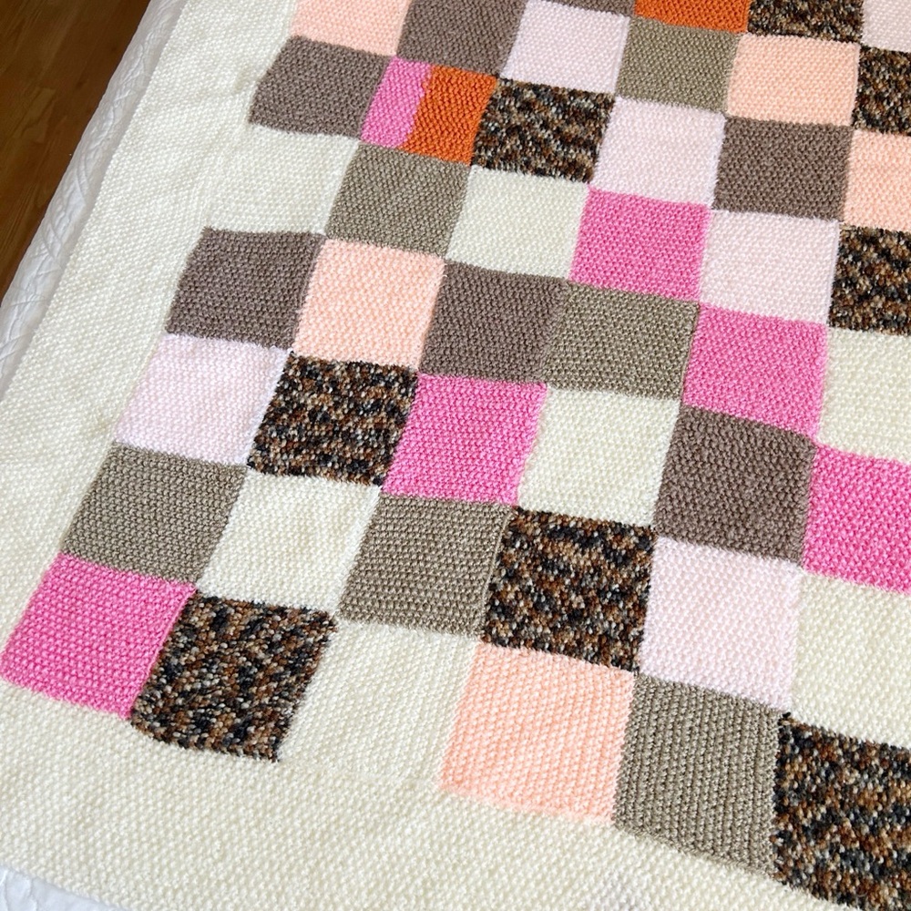 Vintage Handmade Knit Patchwork Afghan Throw Blanket 52 X 56